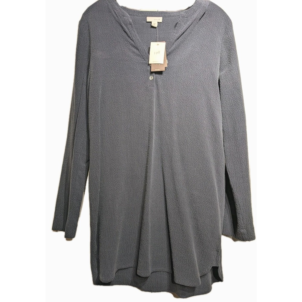 Pure J Jill Shirt Women XS Blue Dot Tencel Henley V Neck Button Tunic Top NWT